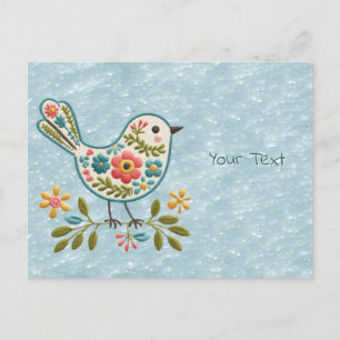 Little Bird Floral Green Leaves Postcard