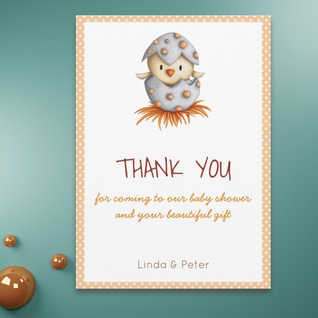 Little Bird Hatching Baby Shower Thank You Card (Cute thank you card with a bird hatching)