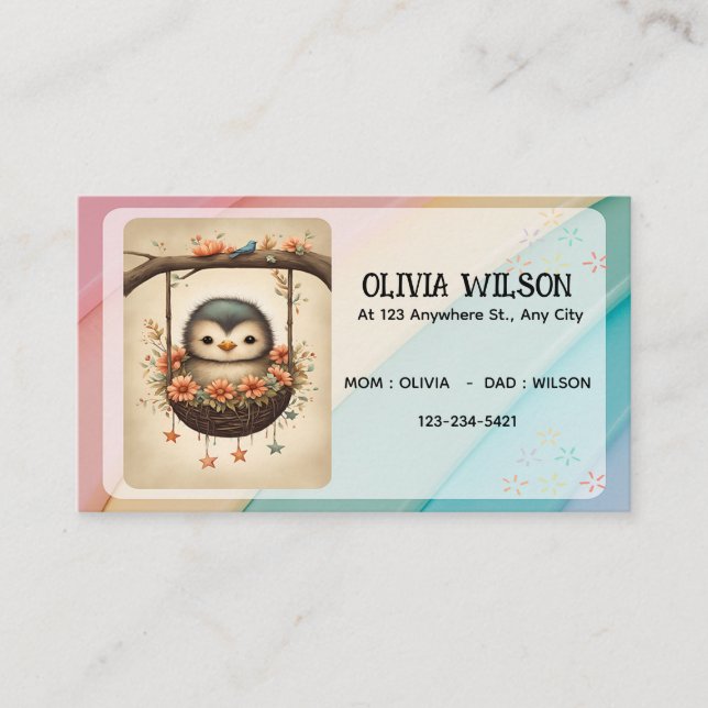 Little Bird in a Floral Swing Business Card (Front)