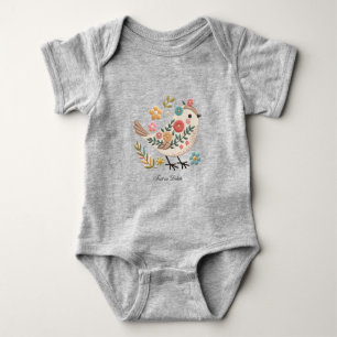Little Bird Leaves Flowers Pink Baby Bodysuit