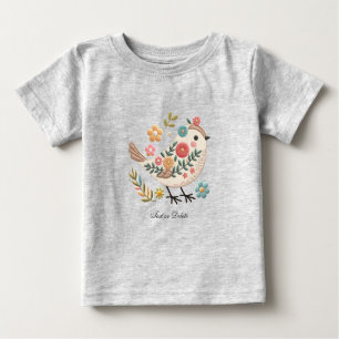 Little Bird Leaves Flowers Pink Baby T-Shirt