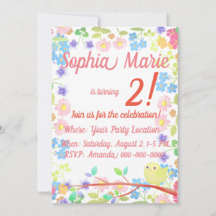 Little Bird on a Flowering Tree Birthday Invitation