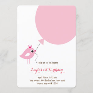 Little Bird Princess First Birthday Invitation