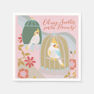 Little Bird Rainbow Pink Girl Birthday Napkin