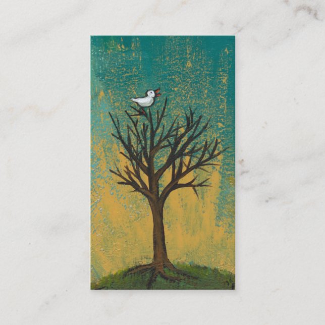 Little bird sings fun pretty original art painting business card (Front)