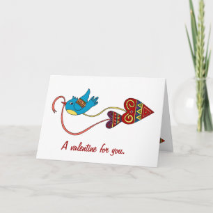 Little Bird Valentine Ukrainian Folk Art Holiday Card