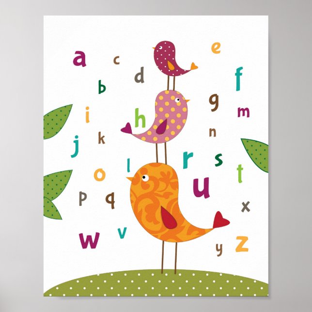 Little birdie alphabets nursery art poster (Front)