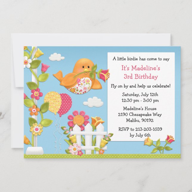 Little Birdie Birthday Party Invitation (Front)