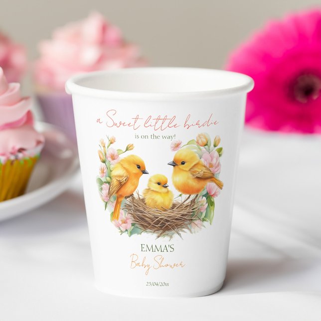 Little birdie hatching soon spring baby shower paper cups (Little birdie hatching soon spring baby shower template paper cups personalized tableware decor )
