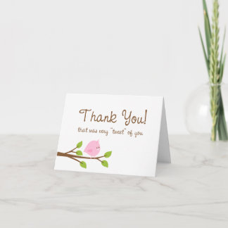 Little Birdie Thank You Card - Pink