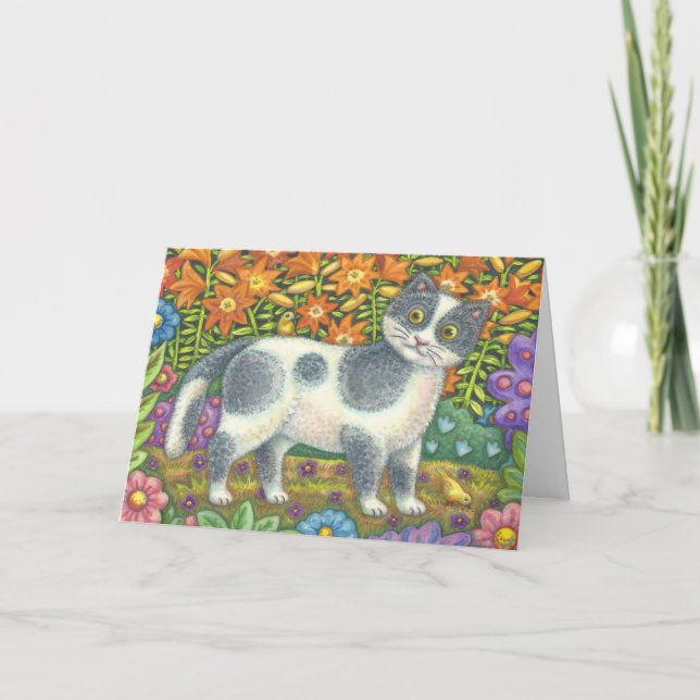 LITTLE BIRDIE TOLD ME, CAT BIRTHDAY CARD Customise (Front)