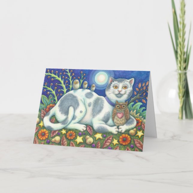 LITTLE BIRDIE TOLD ME, CAT BIRTHDAY CARD Customise (Front)