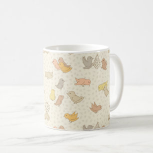 Little Birdies and feathers on beige - pattern. Coffee Mug