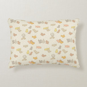 Little Birdies and feathers on beige - pattern.    Decorative Cushion
