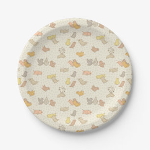 Little Birdies and feathers on beige - pattern. Paper Plate