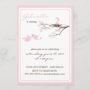 Little Birdies Pink Birthday Invitation