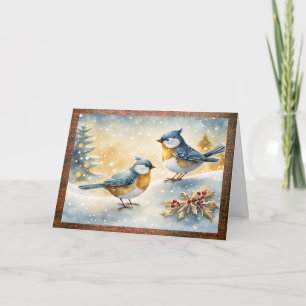 Little Birds and Holly Christmas Holiday Card