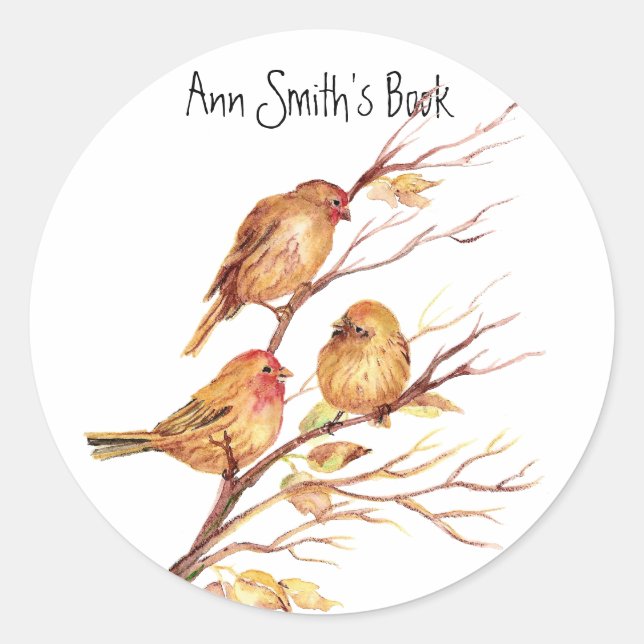 Little Birds Book Plate to Customise Classic Round Sticker (Front)