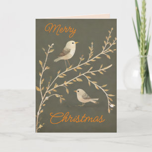 Little Birds in Branch - Christmas Wishes Holiday Card