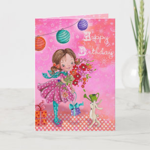 Little Birthday Girl Illustration   Birthday Card