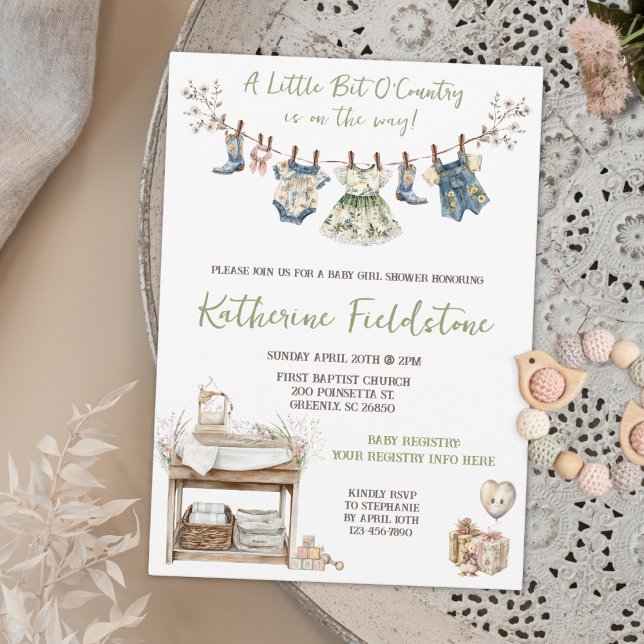 Little Bit Of Country Wildflowers Clothesline Baby Invitation (Creator Uploaded)