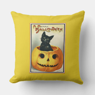 Little Black and Jack O' Lantern Halloween Throw Cushion