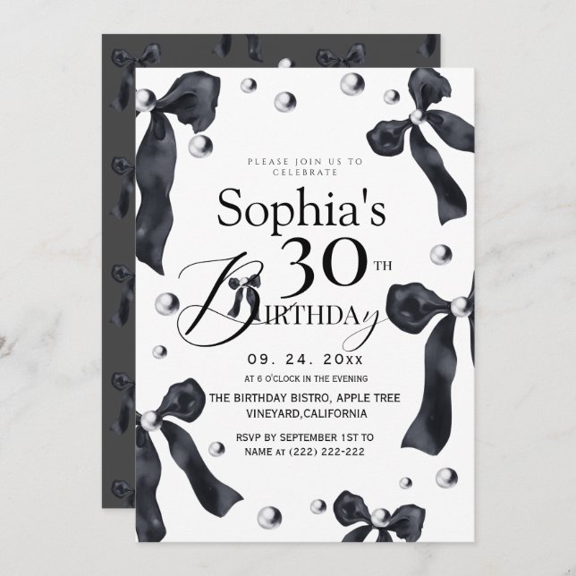 Little Black Bow Birthday Party Invitation (Front/Back)