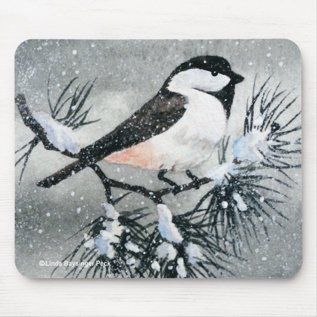 Little Black Capped Chickadee Bird Mouse Pad (Front)