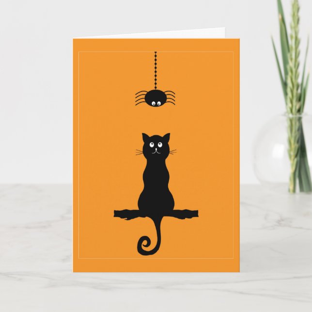 Little Black Cat and Spider Halloween Card (Front)