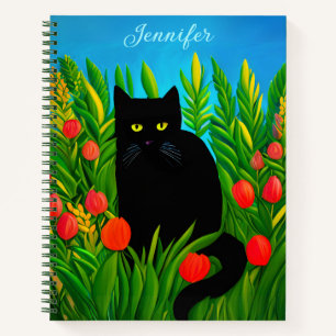 Little Black Cat in a Tulip Garden Journal