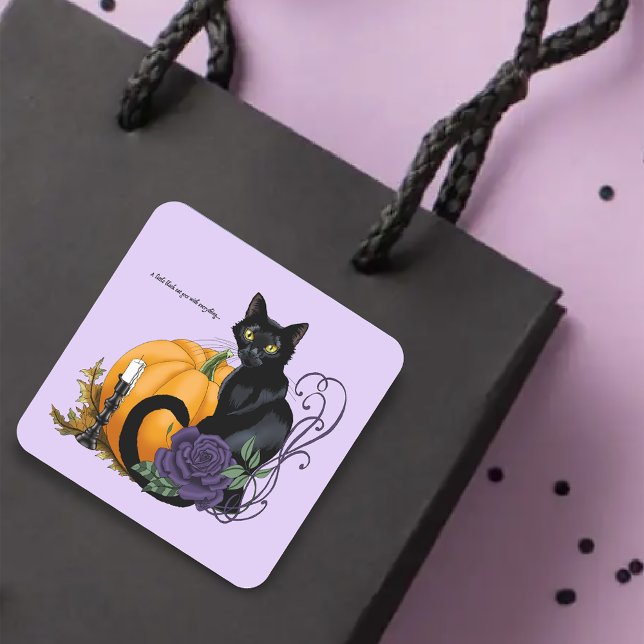 Little Black Cat Square Sticker (Creator Uploaded)