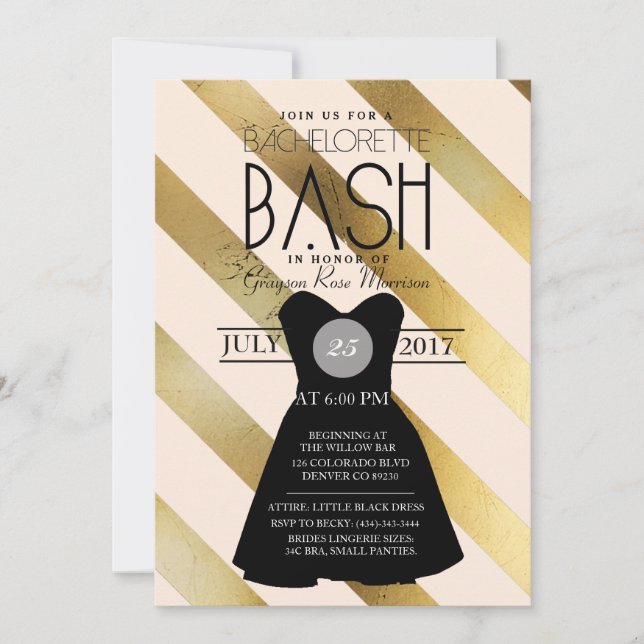 Little Black Dress Bachelorette Bash | Party Invitation (Front)