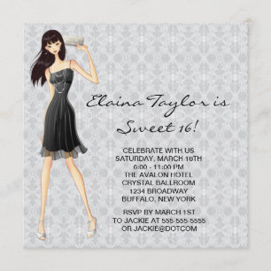 Little Black Dress Black White Sweet 16 Party Invitation