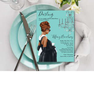 Little Black Dress Blue Glam Baby Shower  Invitation