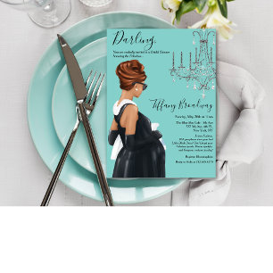 Little Black Dress Blue Glam Baby Shower  Invitation