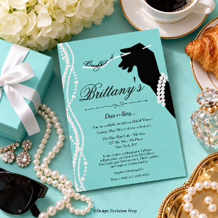 Little Black Dress Blue Glam Bridal Shower Invitation