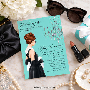 Little Black Dress Blue Glam Bridal Shower Invitation