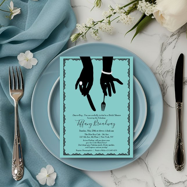 Little Black Dress Blue Glam Bridal Shower Invitation (Creator Uploaded)