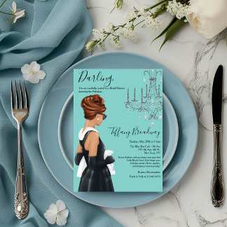 Little Black Dress Blue Glam Bridal Shower Invitation