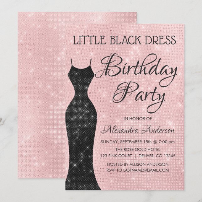 Little Black Dress Blush Pink Birthday Party Invitation (Front/Back)