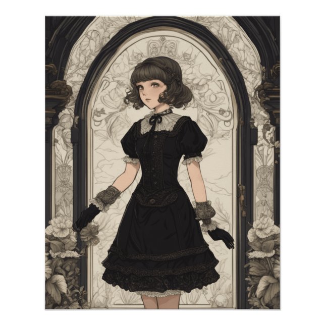 Little Black Dress Fantasy Couture Vintage Manga  Poster (Front)