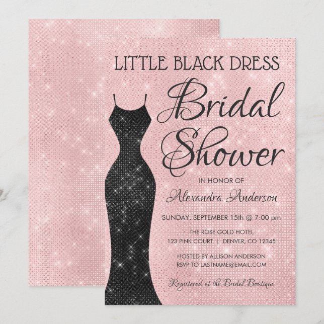 Little Black Dress Pink Sparkle Bridal Shower Invitation (Front/Back)