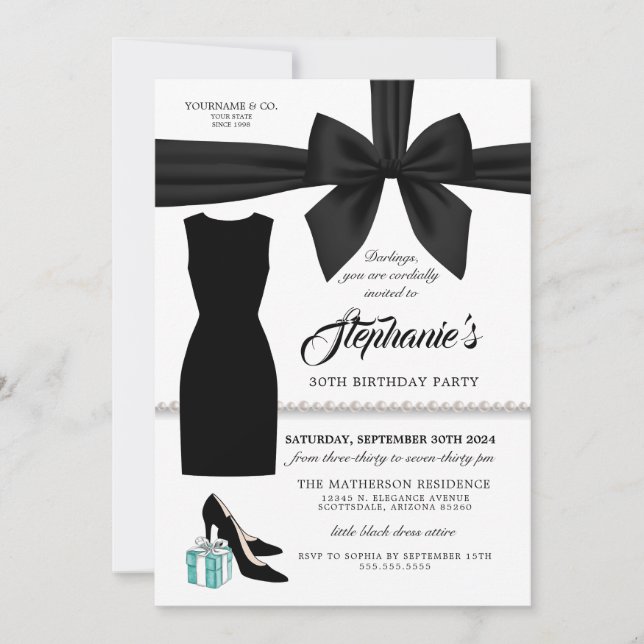Little Black Dress Tiffany Birthday Invitation (Front)