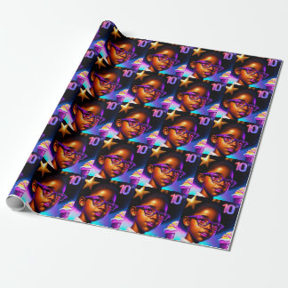 Little Black Girl 10th Birthday Coaster Wrapping Paper