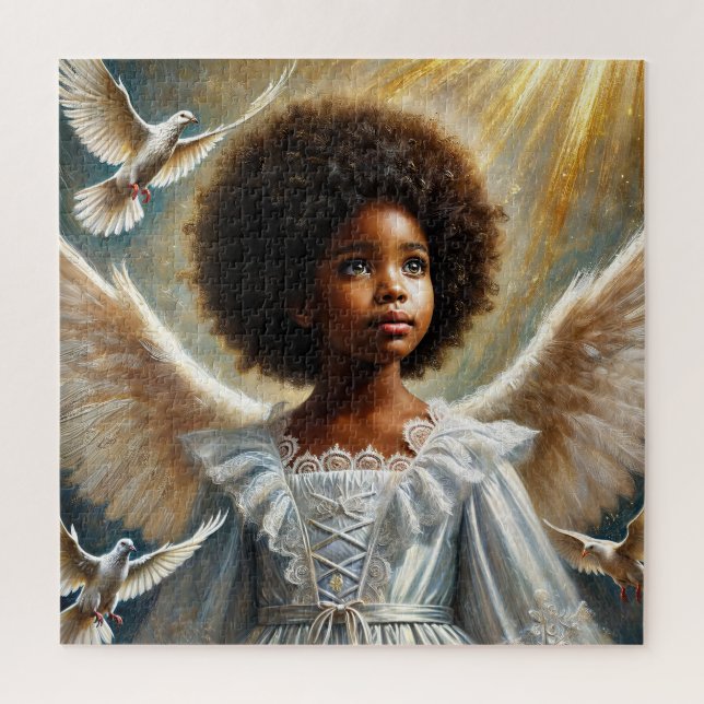 Little Black Girl Angel With Afro Jigsaw Puzzle (Vertical)