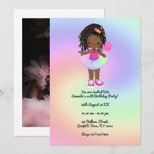 Little Black Girl Colourful Tutu Birthday Party Invitation