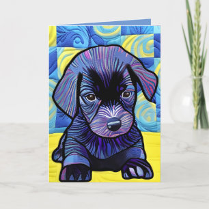 Little Black Lab Puppy Quilt Like Design Thank You Card