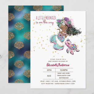 Little Black Mermaid Girls Baby Shower Under Sea Invitation