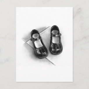 LITTLE BLACK SHOES: PENCIL ART: REALISM POSTCARD