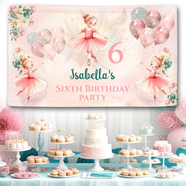 Little Blonde Ballerina Pink Teal Floral Birthday Banner (Little Blond Ballerina Pink Teal Floral Birthday Banner)